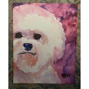 Bichon Frise Print Dog Poster Wall Art Pet 11x14 Watercolor Style Ron Krajewski